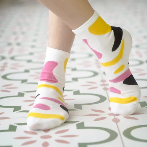 White tricolor pattern socks 1 pairs