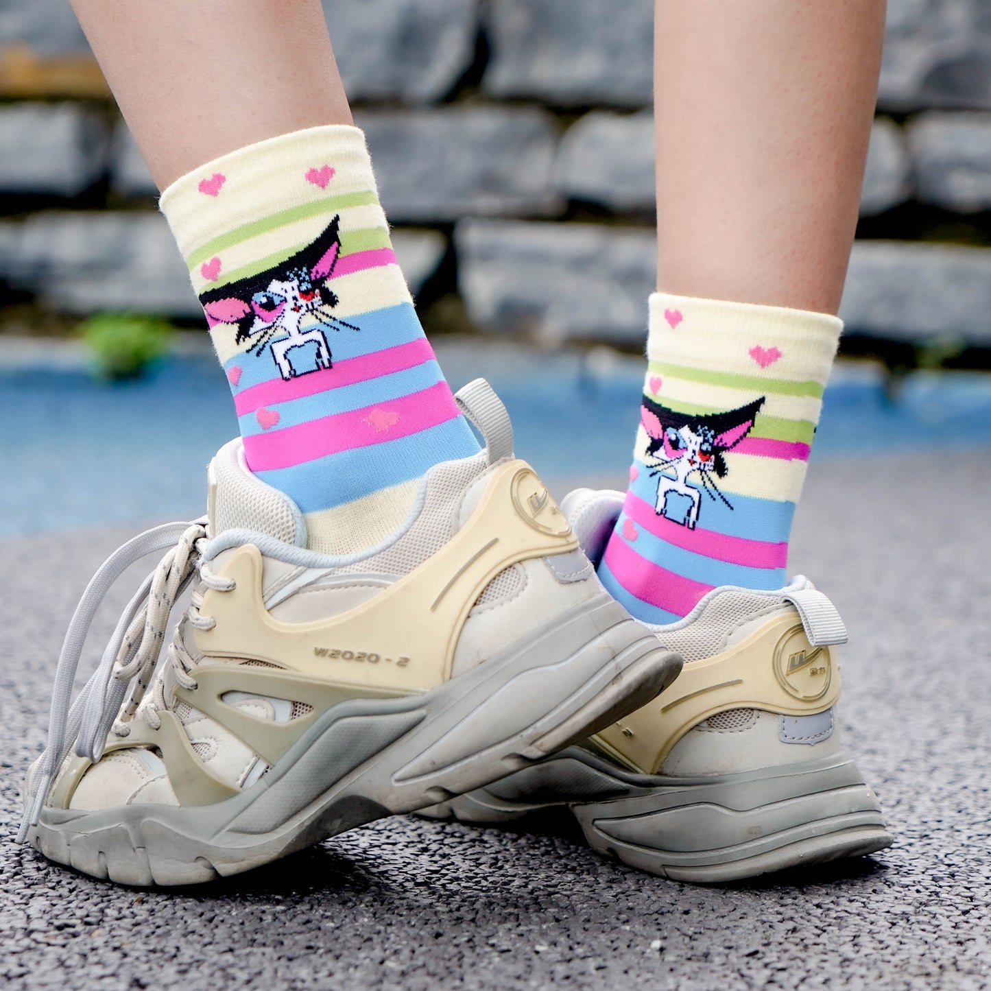 Colorful striped little heart socks 1 pairs