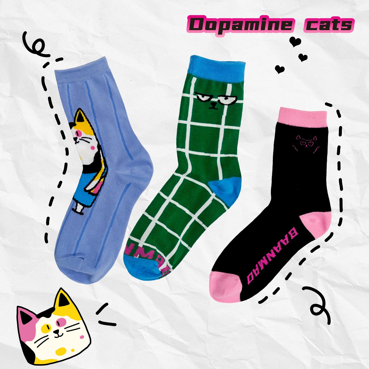 Dopamine cats sock combination 3 pairs