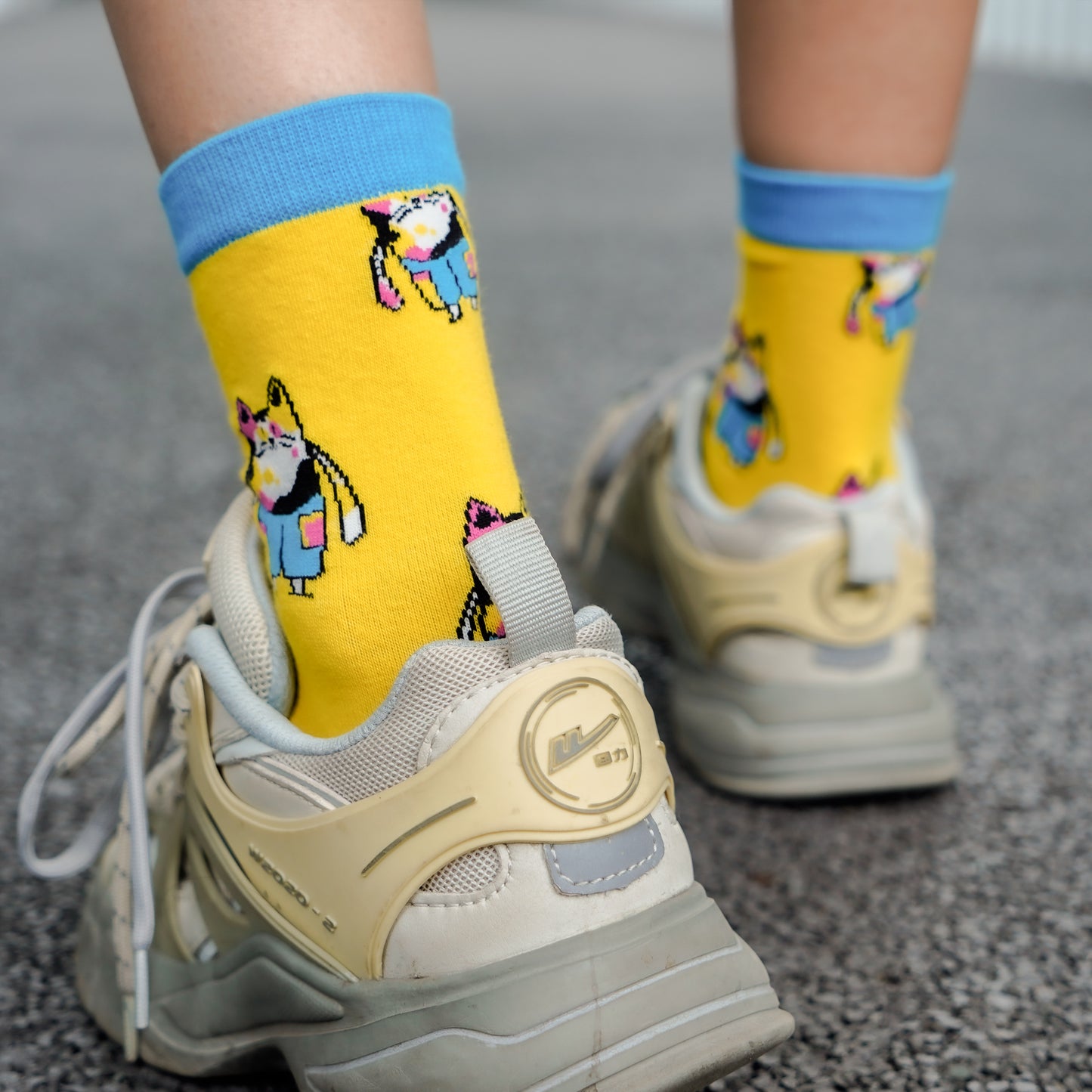 Yellow Fat Cat socks 1 pairs