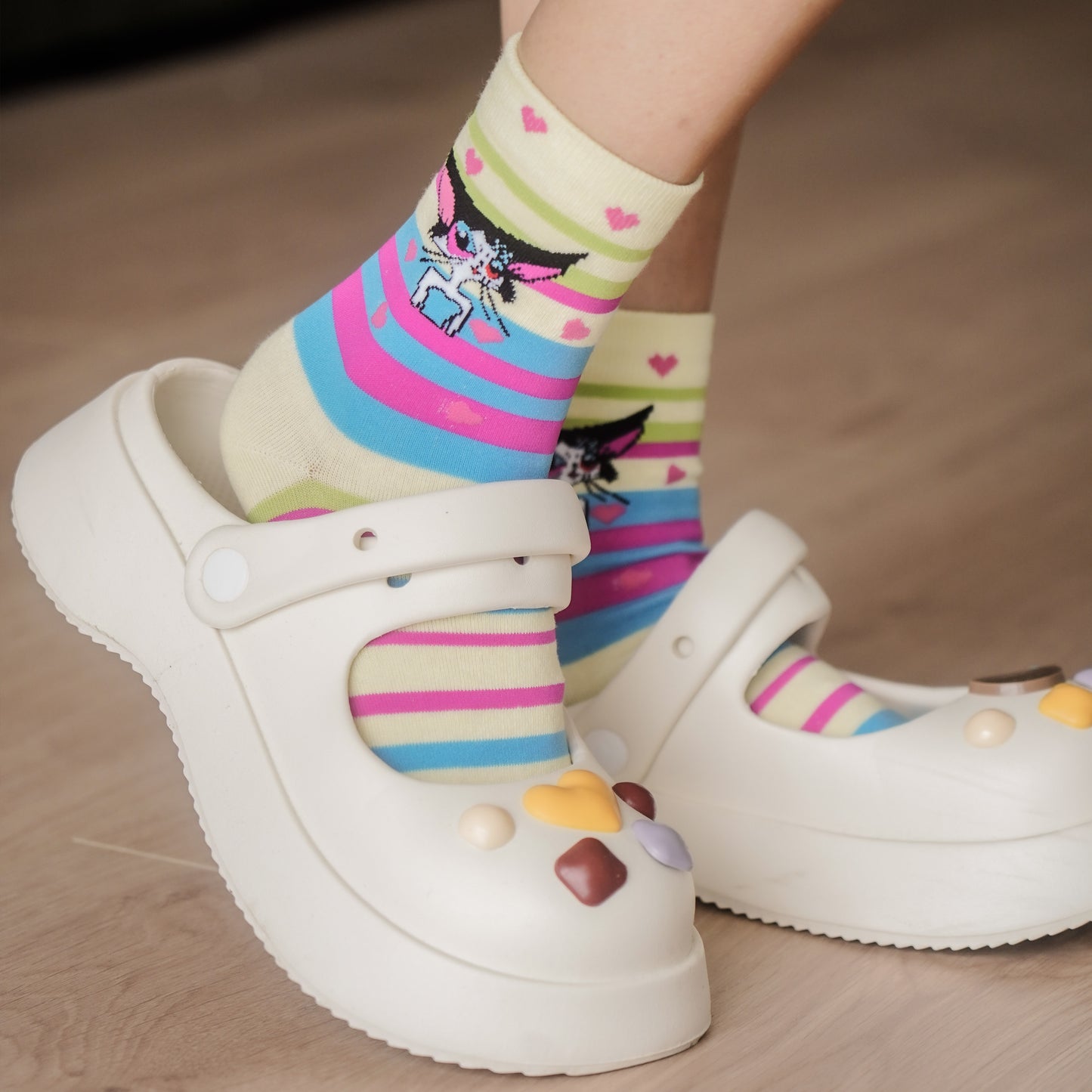 Colorful striped little heart socks 1 pairs