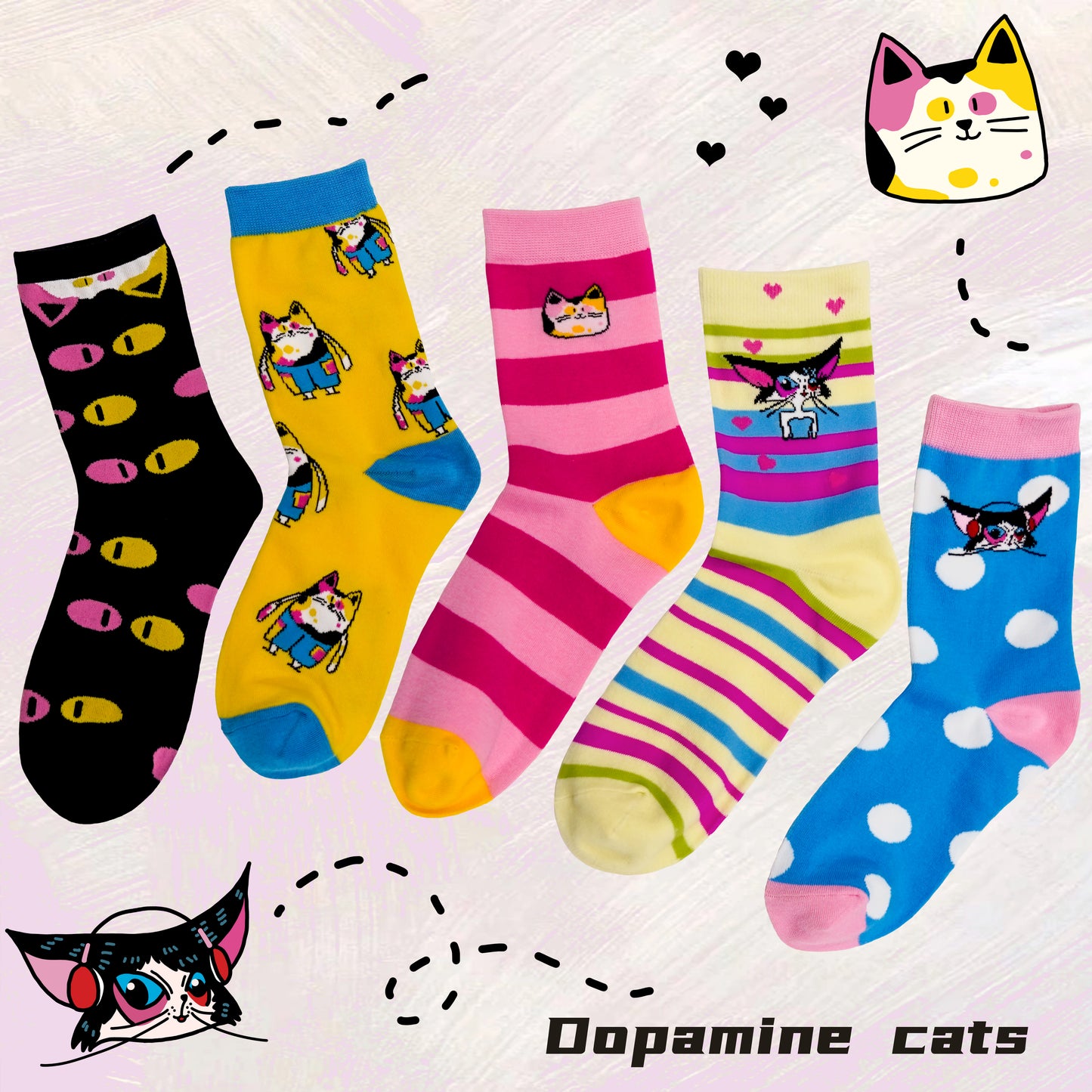 Dopamine cats sock combination socks 5 pairs