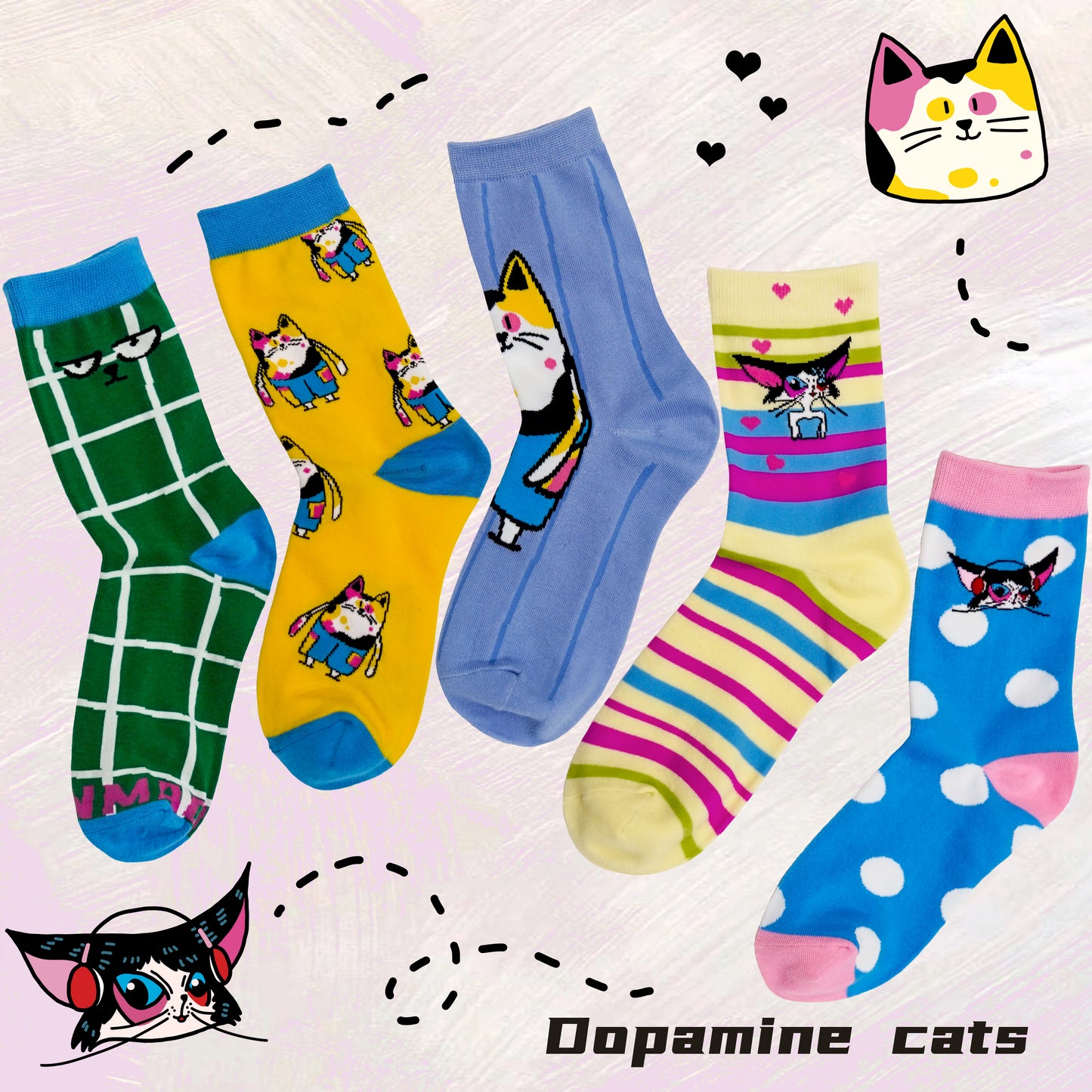 Dopamine cats sock combination socks 5 pairs