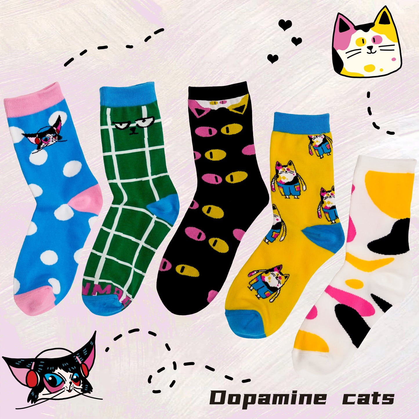 Dopamine cats sock combination socks 5 pairs