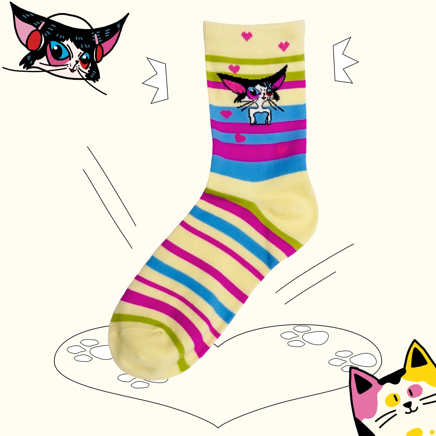 Colorful striped little heart socks 1 pairs