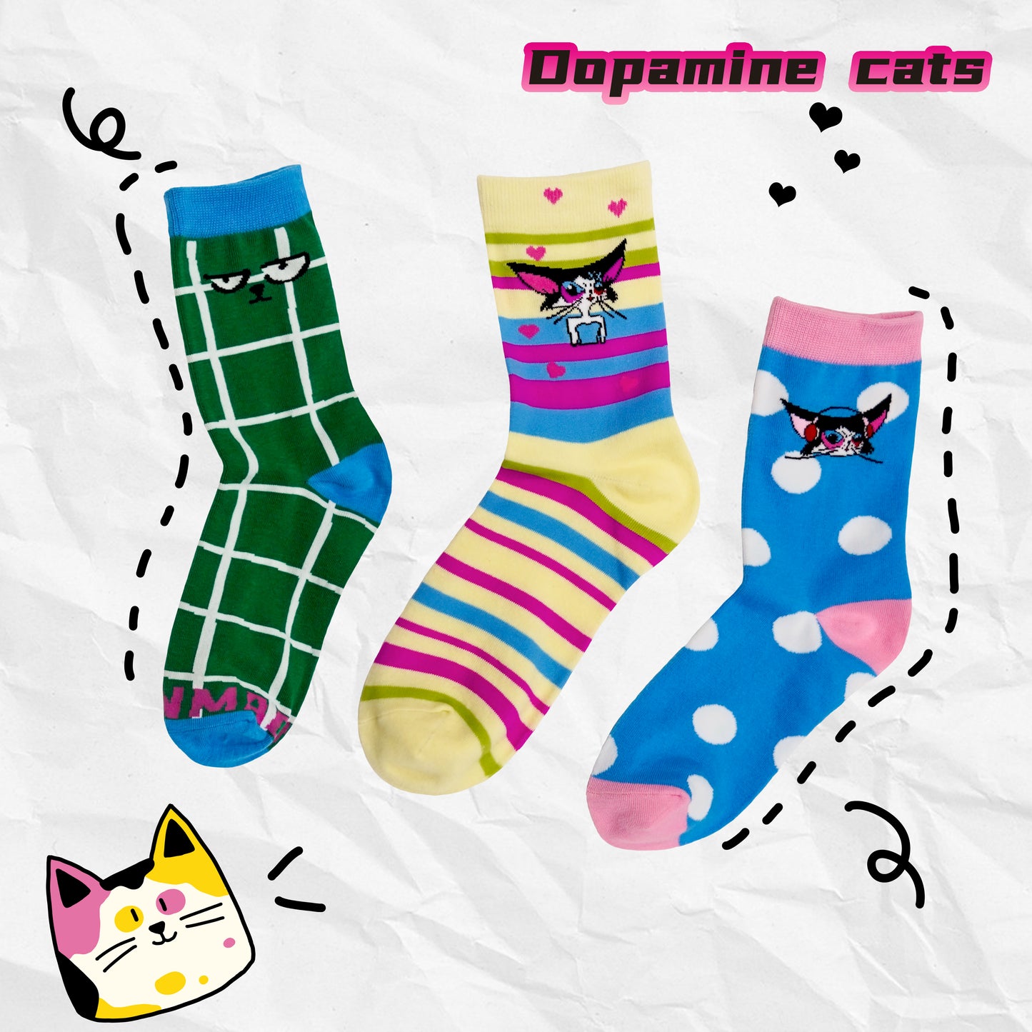 Dopamine cats sock combination 3 pairs