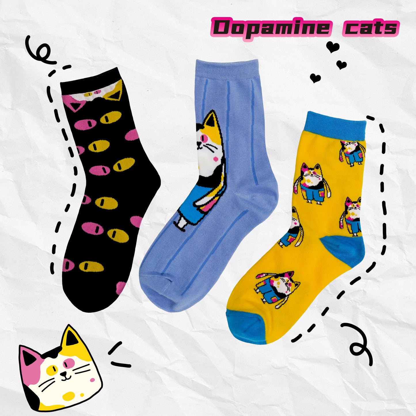 Dopamine cats sock combination 3 pairs