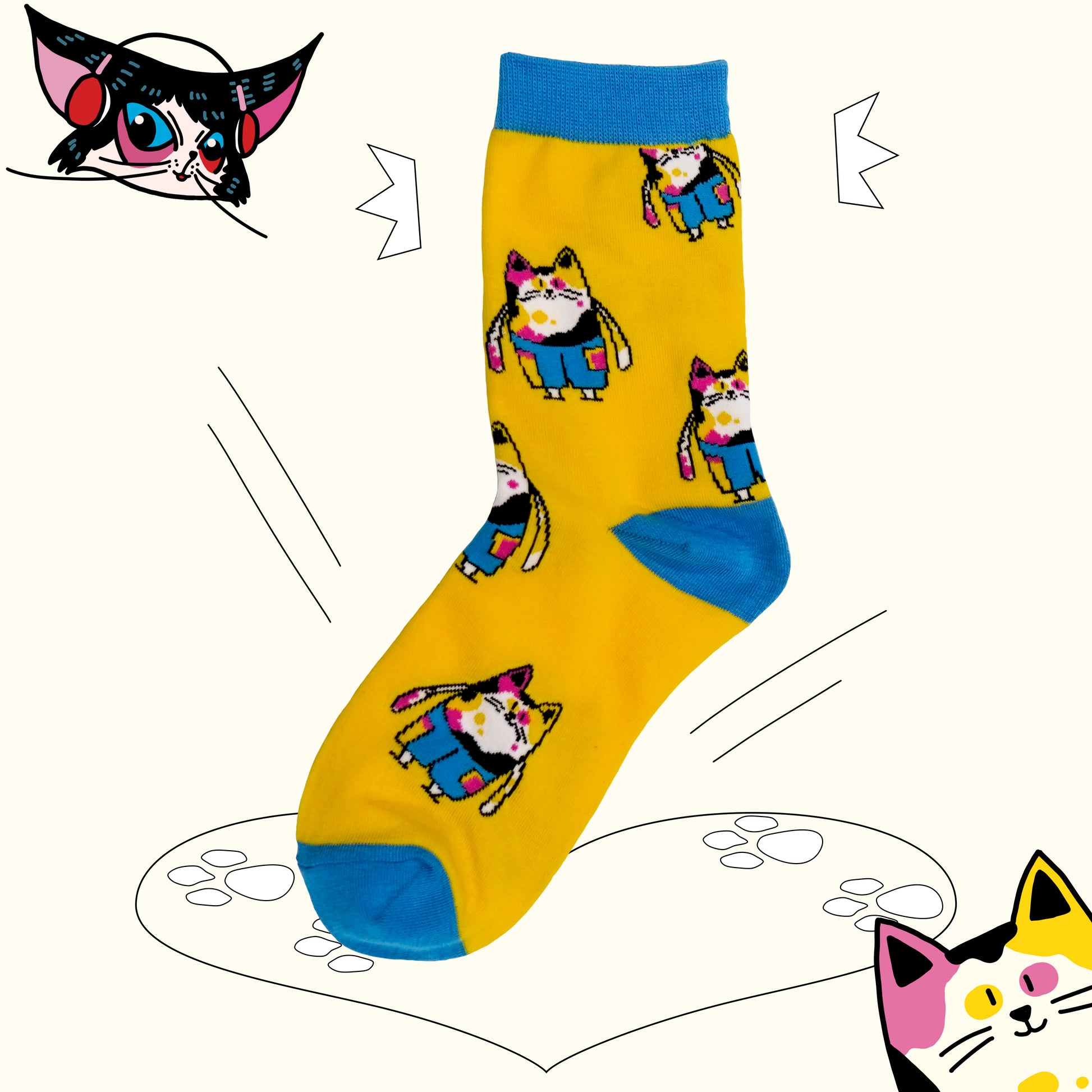 Striped 'Fat Cat' Cotton Socks