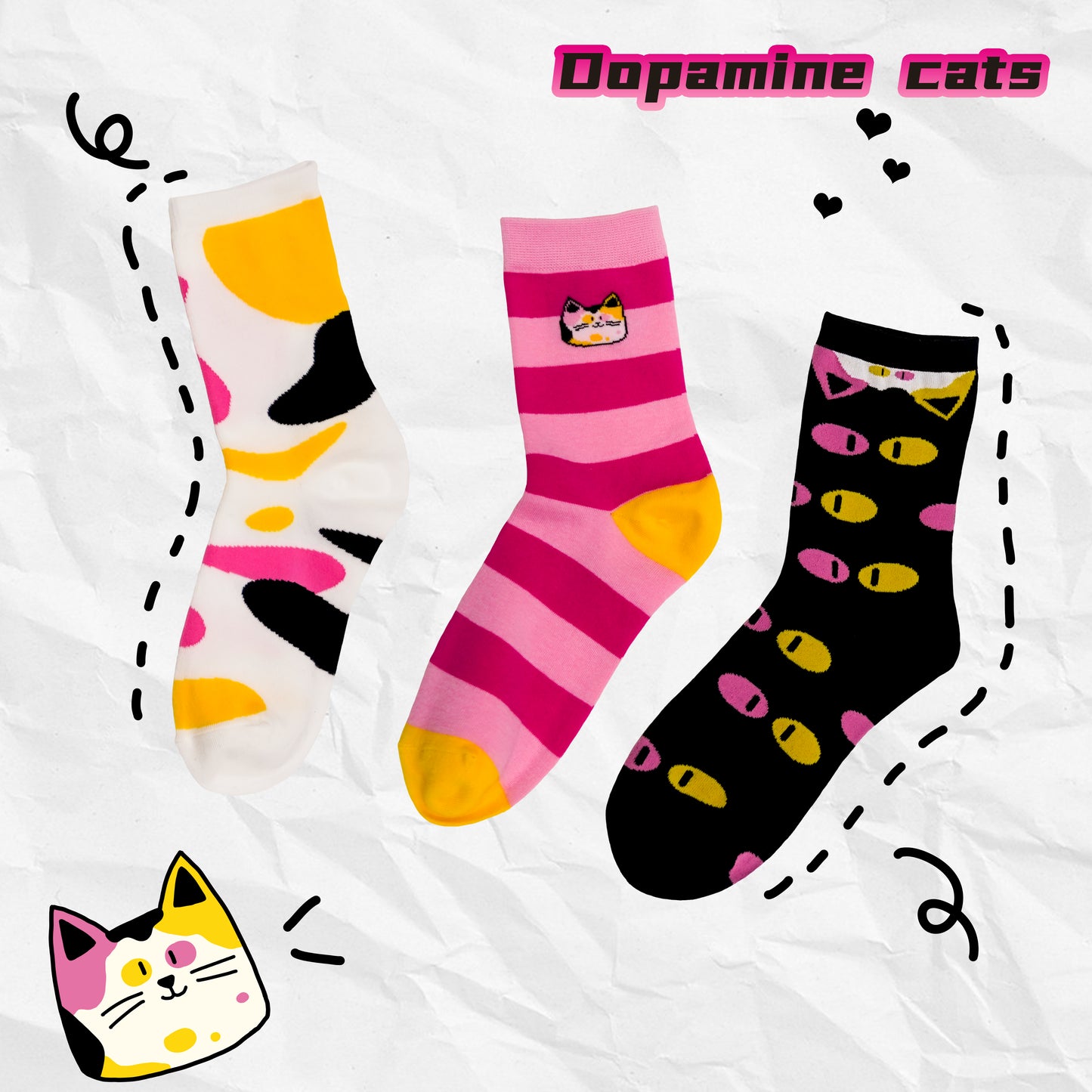 Dopamine cats sock combination 3 pairs